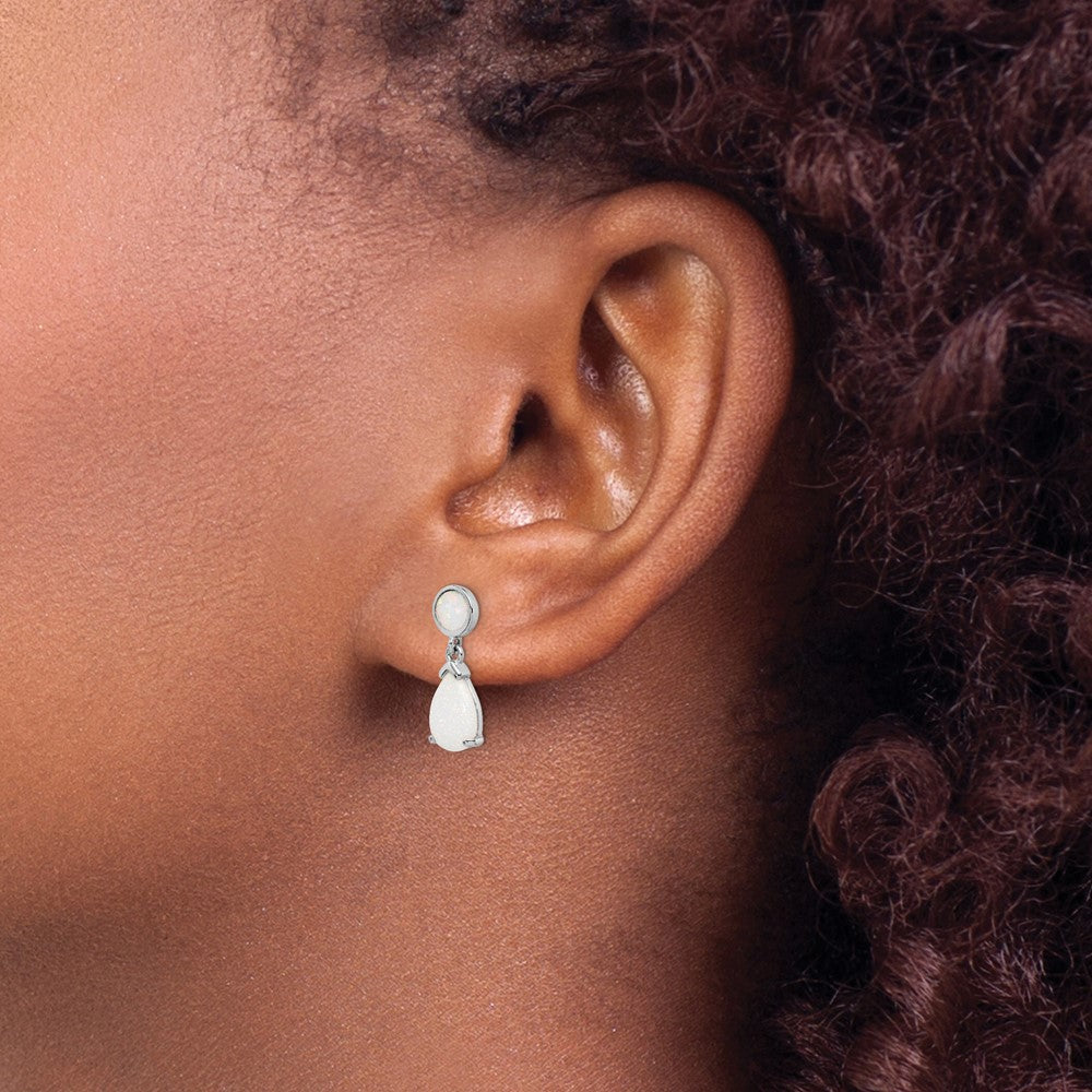 QE15400 Sterling Silver Rhod-plated Created Opal Teardrop Post Dangle Earrings