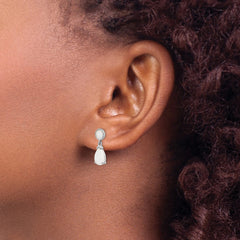 QE15400 Sterling Silver Rhod-plated Created Opal Teardrop Post Dangle Earrings