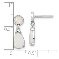QE15400 Sterling Silver Rhod-plated Created Opal Teardrop Post Dangle Earrings