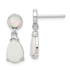 QE15400 Sterling Silver Rhod-plated Created Opal Teardrop Post Dangle Earrings