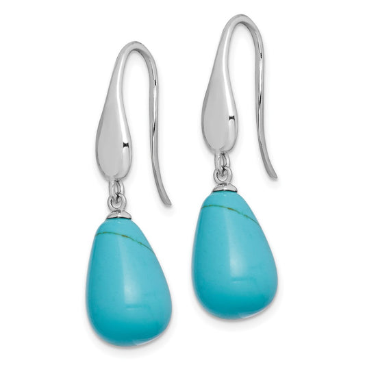 QE15401 Sterling Silver RH-plated Imitation Turquoise Teardrop Dangle Earrings