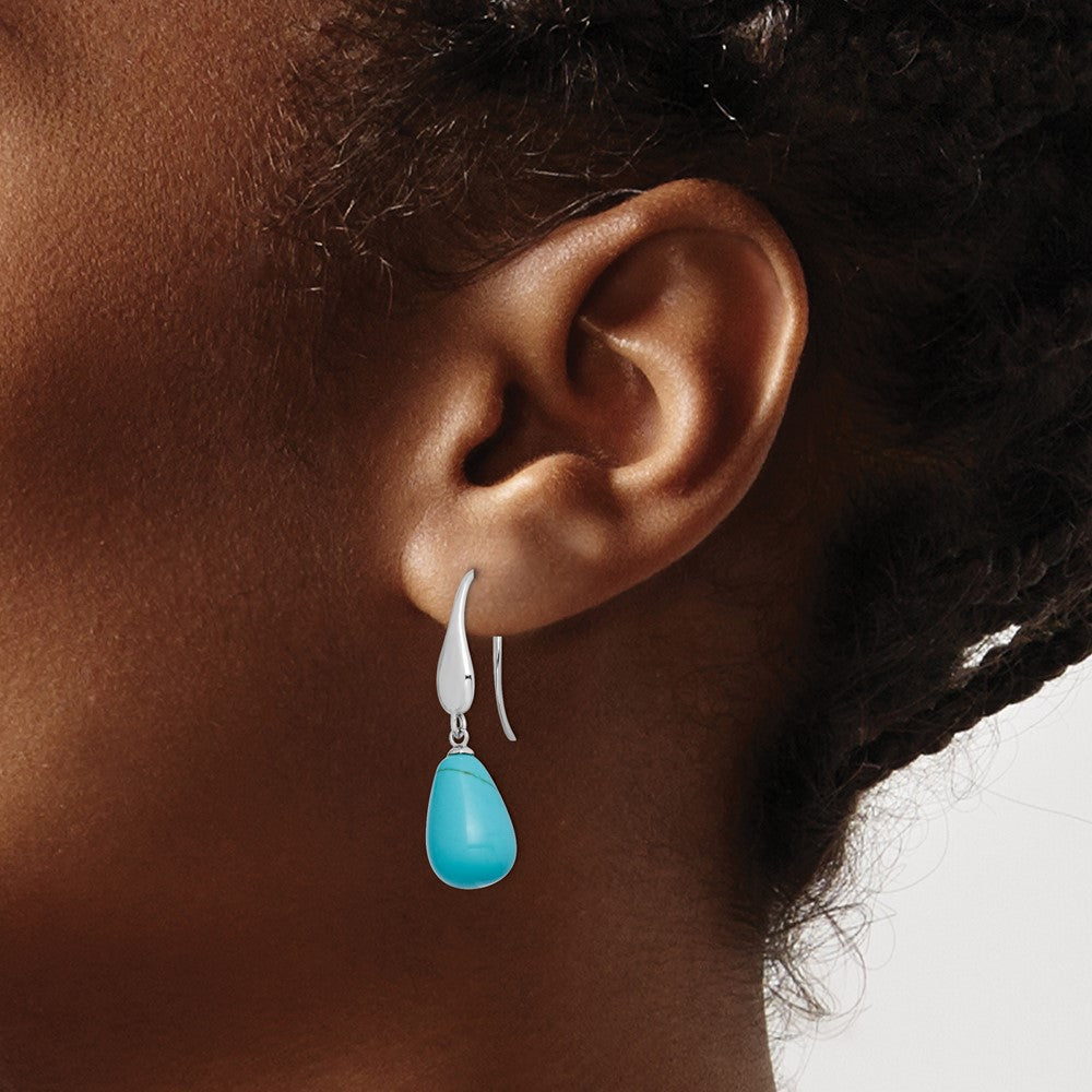 QE15401 Sterling Silver RH-plated Imitation Turquoise Teardrop Dangle Earrings