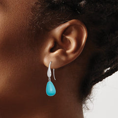 QE15401 Sterling Silver RH-plated Imitation Turquoise Teardrop Dangle Earrings