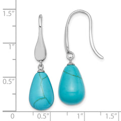 QE15401 Sterling Silver RH-plated Imitation Turquoise Teardrop Dangle Earrings