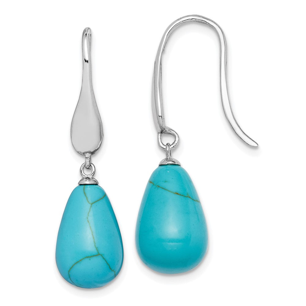 QE15401 Sterling Silver RH-plated Imitation Turquoise Teardrop Dangle Earrings