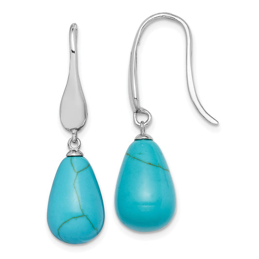 QE15401 Sterling Silver RH-plated Imitation Turquoise Teardrop Dangle Earrings