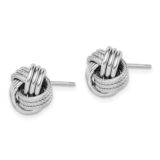 QE15413 Sterling Silver Rhodium-plated Textured Love Knot Post Earrings