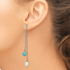 QE15419 Sterling Silver Rhod-pltd Turquoise/FWC Pearl Chain Post Dangle Earrings