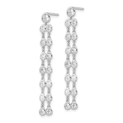 QE15440 Sterling Shimmer Sterling Silver Rhodium-plated 30 Stone CZ 2 Strand Post Dangle Earrings