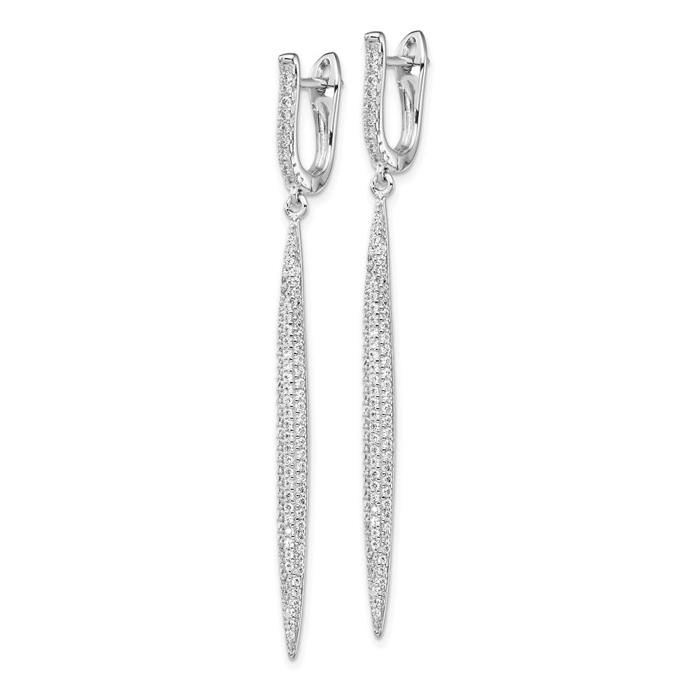 QE15444 Sterling Shimmer Sterling Silver Rhodium-plated 208 Stone CZ Dangle Hinged Post Bar Earrings
