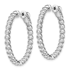 QE15446 Sterling Shimmer Sterling Silver Rhodium-plated 50 Stone 1.7mm CZ In and Out Round Hinged Hoop Earrings