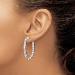 QE15447 Sterling Shimmer Sterling Silver Rhodium-plated 52 Stone 2.3mm CZ In and Out Round Hinged Hoop Earrings