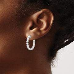 QE15449 Sterling Shimmer Sterling Silver Rhodium-plated 26 Stone 2x4mm CZ In and Out Round Hinged Hoop Earrings