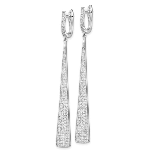 QE15451 Sterling Shimmer Sterling Silver Rhodium-plated 228 Stone Pav������ CZ Triangle Dangle Hinged Post Earrings