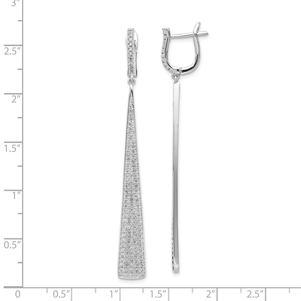 QE15451 Sterling Shimmer Sterling Silver Rhodium-plated 228 Stone Pav������ CZ Triangle Dangle Hinged Post Earrings