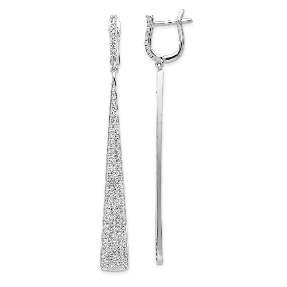 QE15451 Sterling Shimmer Sterling Silver Rhodium-plated 228 Stone Pav������ CZ Triangle Dangle Hinged Post Earrings