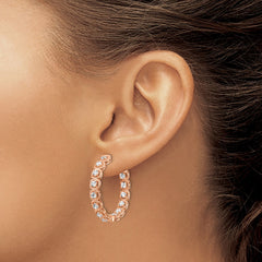 QE15456 Sterling Shimmer Sterling Silver Rose-tone Rose Flash Gold-plated 28 Stone 2.5mm CZ In and Out Round Hinged Hoop Earrings