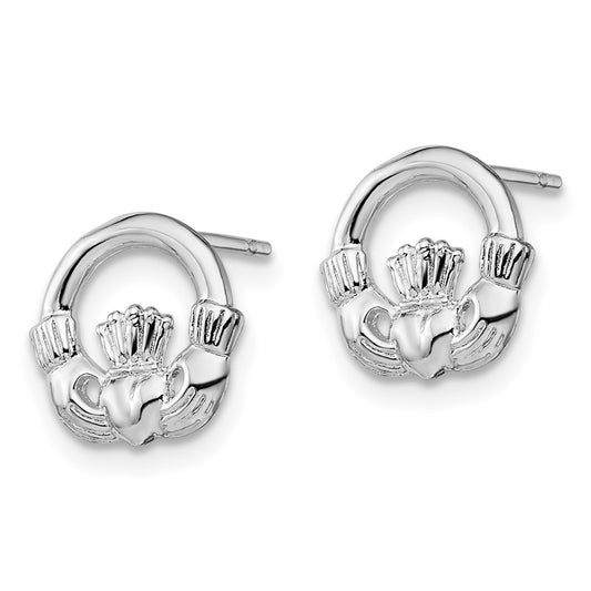 QE15469 De-Ani Sterling Silver Rhodium-Plated Polished Claddagh Post Earrings