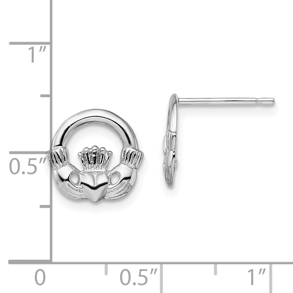 QE15469 De-Ani Sterling Silver Rhodium-Plated Polished Claddagh Post Earrings