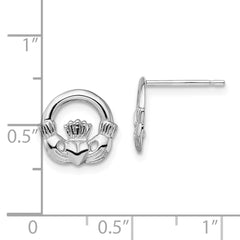 QE15469 De-Ani Sterling Silver Rhodium-Plated Polished Claddagh Post Earrings