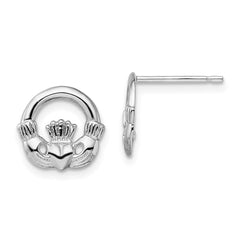 QE15469 De-Ani Sterling Silver Rhodium-Plated Polished Claddagh Post Earrings