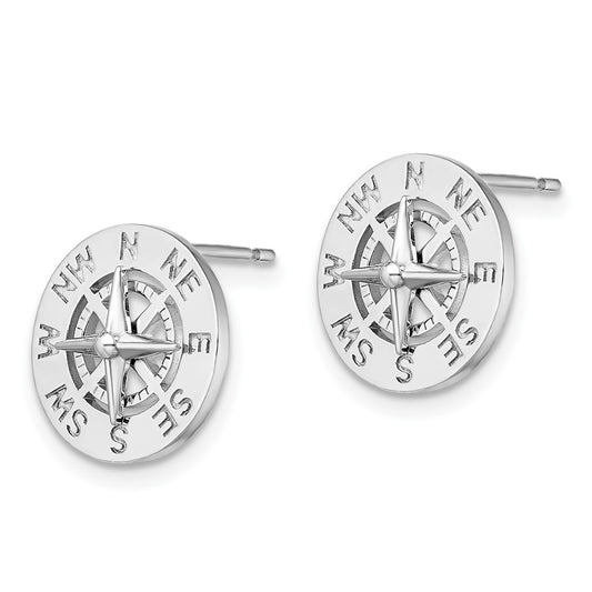 QE15471 De-Ani Sterling Silver Rhodium-Plated Mini Nautical Compass Post Earrings