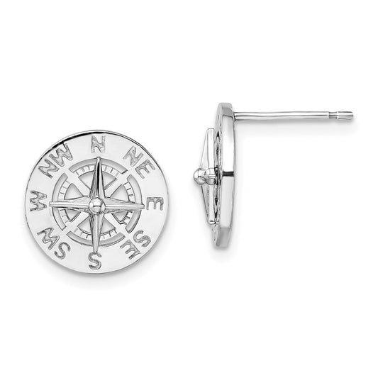 QE15471 De-Ani Sterling Silver Rhodium-Plated Mini Nautical Compass Post Earrings