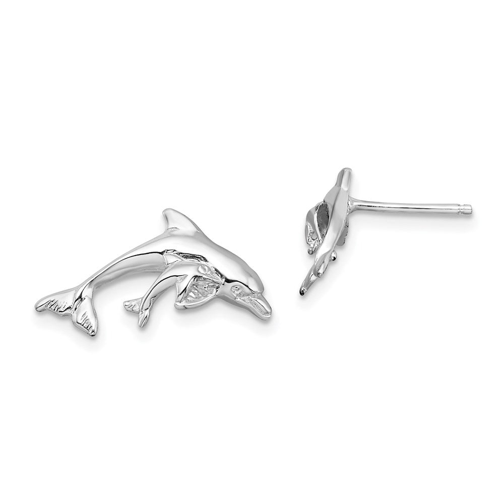 QE15472 De-Ani Sterling Silver Rhodium-Plated Polished Dolphin and Baby Post Earrings
