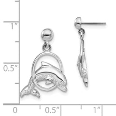 QE15473 De-Ani Sterling Silver Rhodium-Plated Dolphin in Hoop Dangle Post Earrings