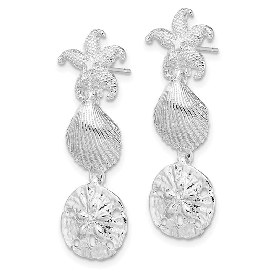 QE15474 De-Ani Sterling Silver Rhodium-Plated Polished Sea Life Dangle Post Earrings