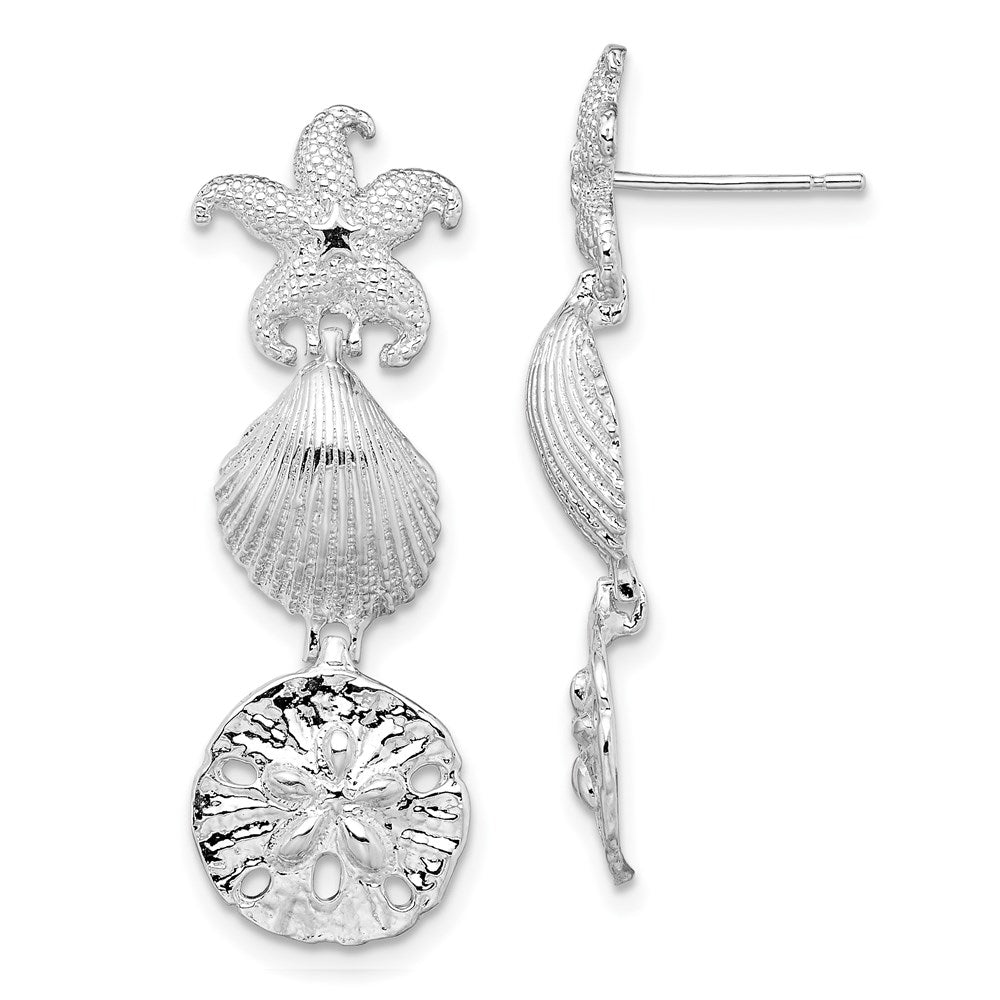 QE15474 De-Ani Sterling Silver Rhodium-Plated Polished Sea Life Dangle Post Earrings