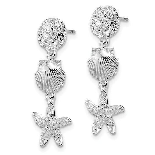 QE15475 De-Ani Sterling Silver Rhodium-Plated Polished Sea Life Dangle Post Earrings