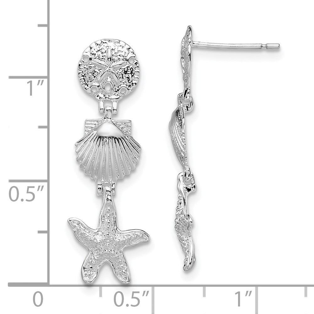 QE15475 De-Ani Sterling Silver Rhodium-Plated Polished Sea Life Dangle Post Earrings