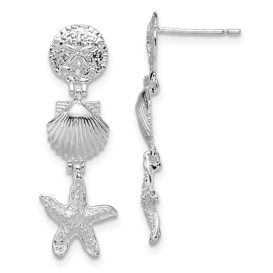 QE15475 De-Ani Sterling Silver Rhodium-Plated Polished Sea Life Dangle Post Earrings