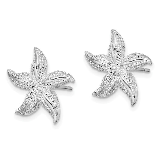 QE15484 De-Ani Sterling Silver Rhodium-Plated Polished Small Starfish Post Earrings