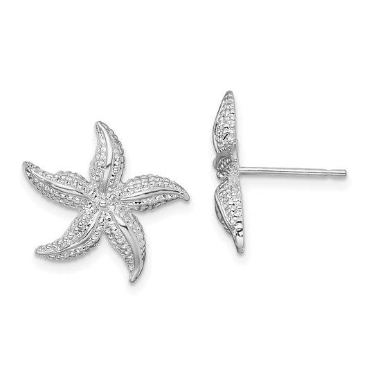 QE15484 De-Ani Sterling Silver Rhodium-Plated Polished Small Starfish Post Earrings