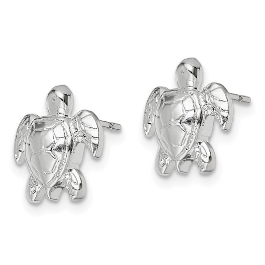 QE15485 De-Ani Sterling Silver Rhodium-Plated Polished Mini Sea Turtle Post Earrings