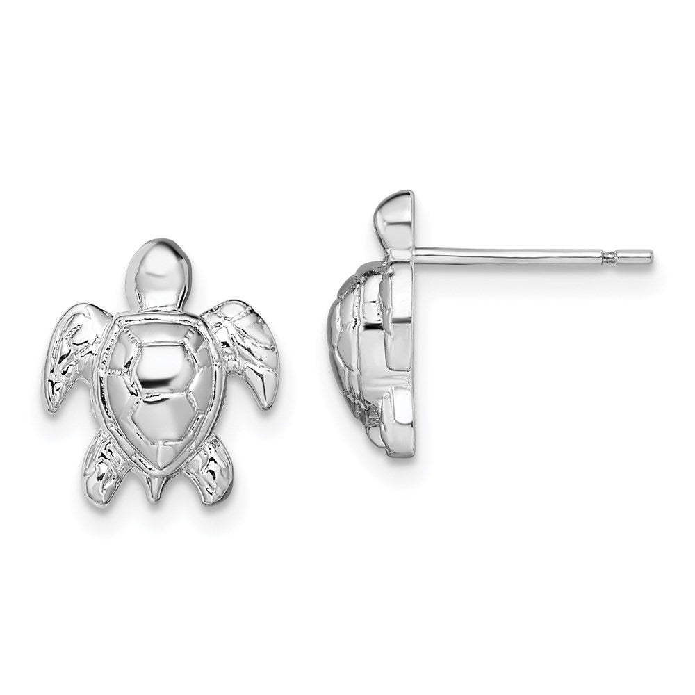 QE15485 De-Ani Sterling Silver Rhodium-Plated Polished Mini Sea Turtle Post Earrings