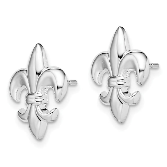 QE15487 De-Ani Sterling Silver Rhodium-Plated Polished Small Fleur de Lis Post Earrings