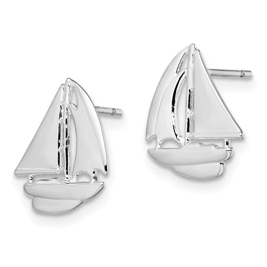 QE15489 De-Ani Sterling Silver Rhodium-Plated Polished Small Sailboat Post Earrings