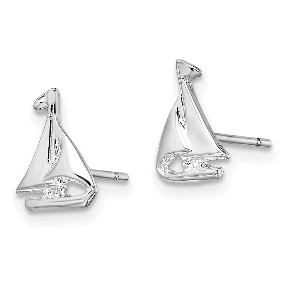 QE15490 De-Ani Sterling Silver Rhodium-Plated Polished Mini Sailboat Post Earrings