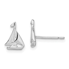 QE15490 De-Ani Sterling Silver Rhodium-Plated Polished Mini Sailboat Post Earrings