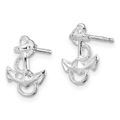 QE15491 De-Ani Sterling Silver Rhodium-Plated Polished Anchor with Rope Post Earrings