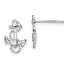QE15491 De-Ani Sterling Silver Rhodium-Plated Polished Anchor with Rope Post Earrings