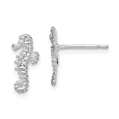 QE15493 De-Ani Sterling Silver Rhodium-Plated Polished Mini Seahorse Post Earrings