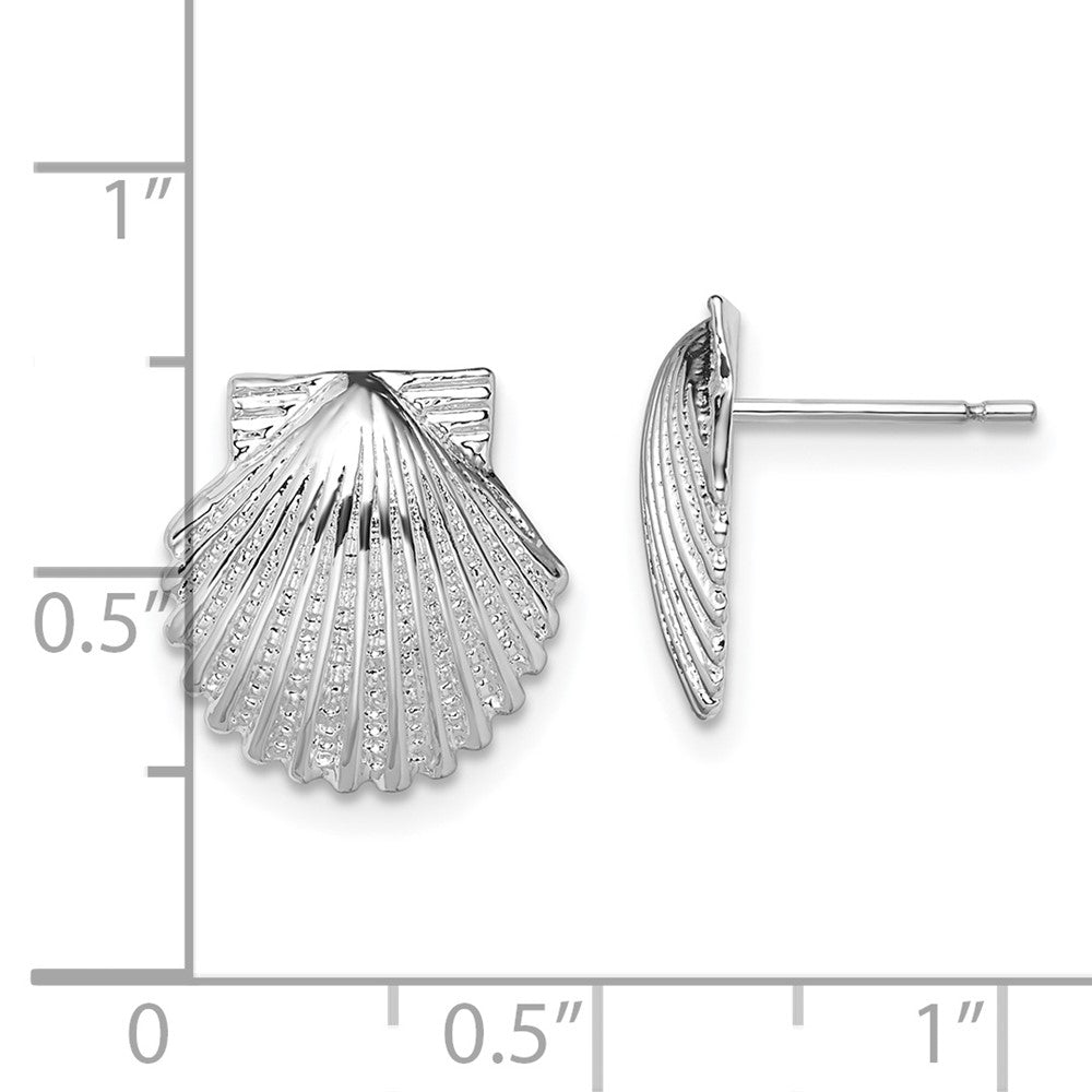 QE15501 De-Ani Sterling Silver Rhodium-Plated Polished Scallop Shell Post Earrings