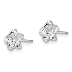 QE15504 De-Ani Sterling Silver Rhodium-Plated Polished Plumeria Flower Post Earrings