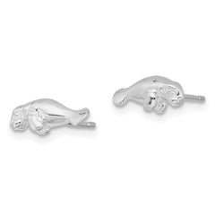 QE15505 De-Ani Sterling Silver Rhodium-Plated Polished Mini Manatee Post Earrings