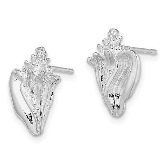 QE15506 De-Ani Sterling Silver Rhodium-Plated Polished Conch Shell Post Earrings