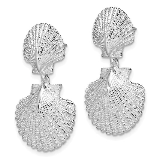 QE15508 De-Ani Sterling Silver Rhodium-Plated Polished Double Shell Dangle Post Earrings